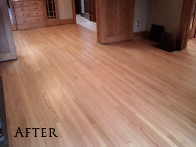 Refinished select red oak hardwood floor in Iowa City Craftsman