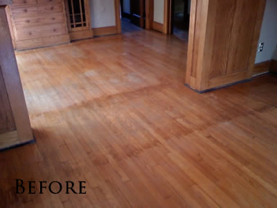 Refinished select red oak hardwood floor in Iowa City Craftsman