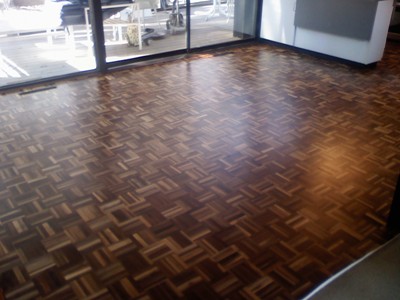 Refinished walnut parquet floor in Iowa City